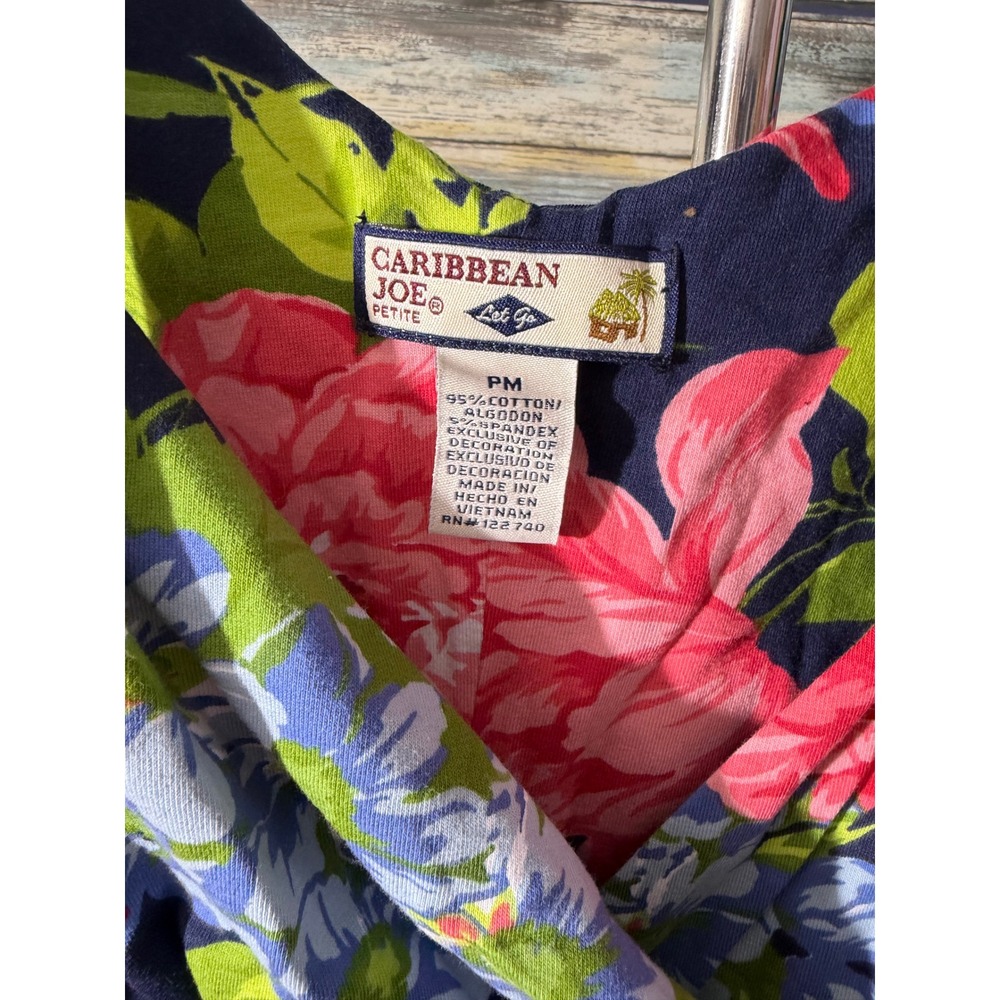 Caribbean Joe Floral Dress PM Military Blue NEW Petite Sleeveless Empire Waist - Picture 3 of 5